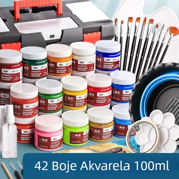 Gouache set boja, 12 boja u 100 ml limenkama uz kutiju alata, za djecu početnike, vrtić