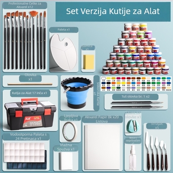 Gouache set boja, 12 boja u 100 ml limenkama uz kutiju alata, za djecu početnike, vrtić