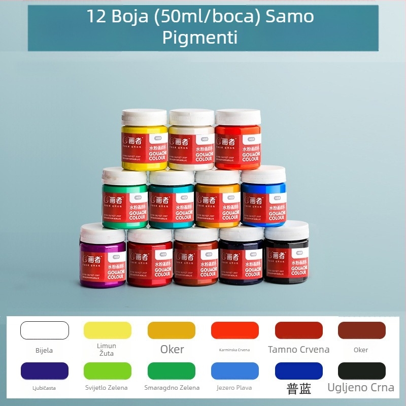 Gouache set boja, 12 boja u 100 ml limenkama uz kutiju alata, za djecu početnike, vrtić