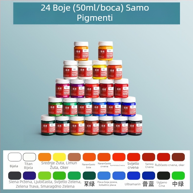 Gouache set boja, 12 boja u 100 ml limenkama uz kutiju alata, za djecu početnike, vrtić