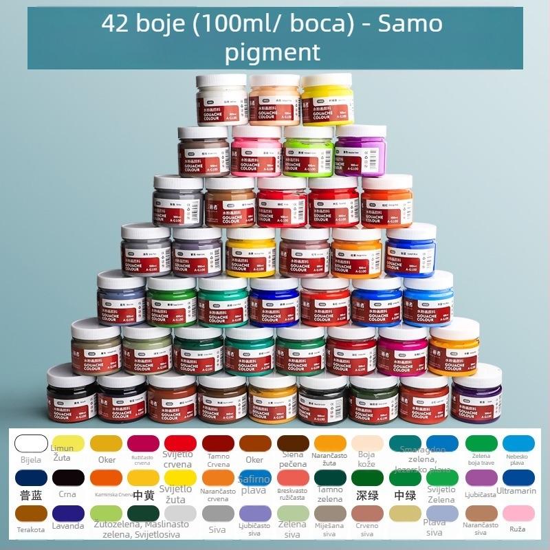 Gouache set boja, 12 boja u 100 ml limenkama uz kutiju alata, za djecu početnike, vrtić
