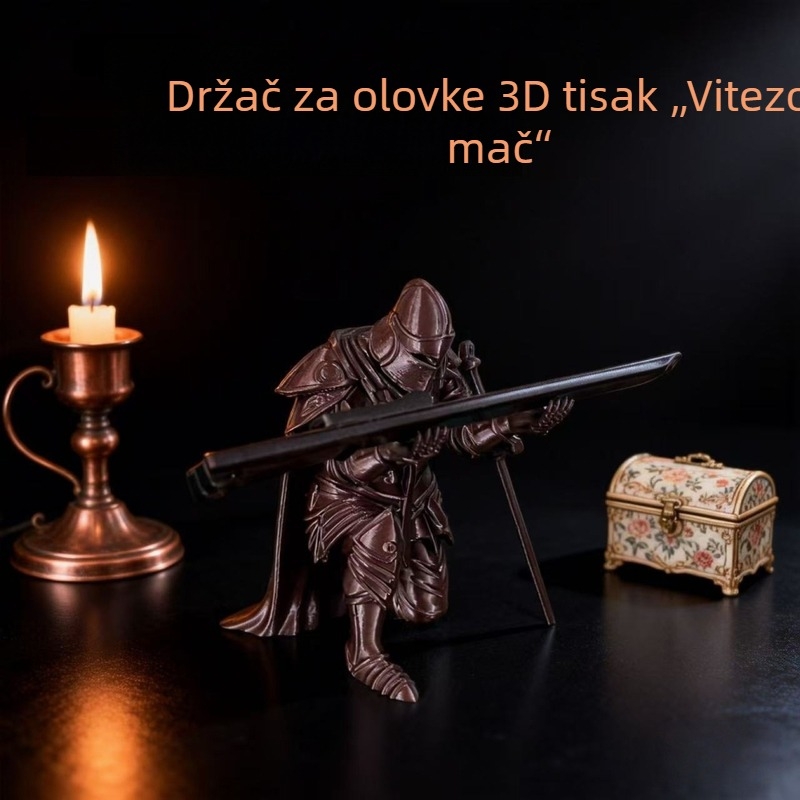 3D-otiskani držač olovke u obliku viteza, metalni završetak, srednjovjekovni stil, dekoracija za stol