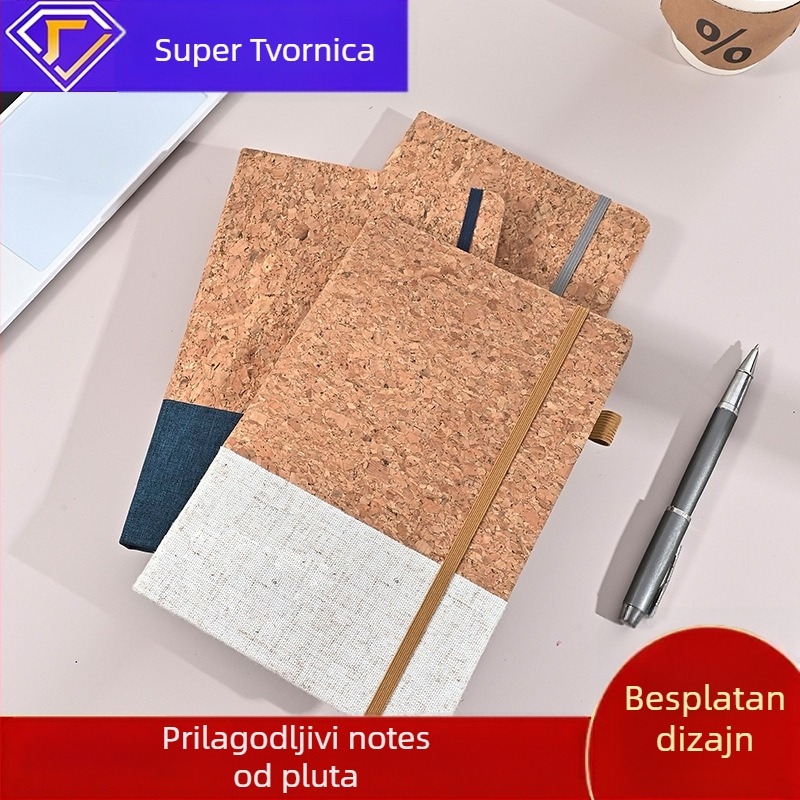 A5 set bilježnica s koricama s teksturom pluta i dizajnom od pšenične slame, šivanje koncem, Dowling papir, 80 g/m², 100–200 stranica, jednostavan stil, mogućnost otiska logotipa