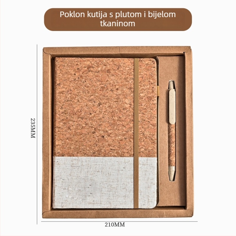 A5 set bilježnica s koricama s teksturom pluta i dizajnom od pšenične slame, šivanje koncem, Dowling papir, 80 g/m², 100–200 stranica, jednostavan stil, mogućnost otiska logotipa