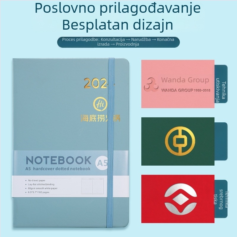 A5 bilježnica s kaišem, 100 stranica, Dowling papir 80 g/m², jednostavan poslovni planer