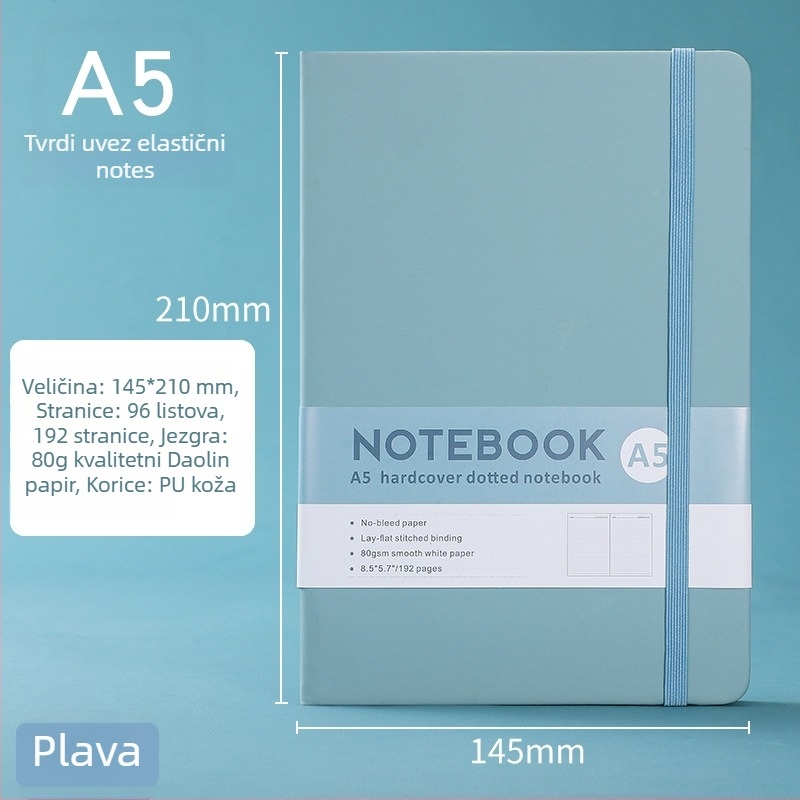 A5 bilježnica s kaišem, 100 stranica, Dowling papir 80 g/m², jednostavan poslovni planer