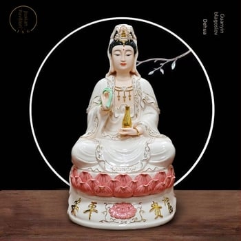 Guanyin Bodhisattva statua, velika sjedeća na lotosu, porculan, kućni dekor, ručno izrađena