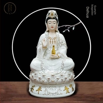 Guanyin Bodhisattva statua, velika sjedeća na lotosu, porculan, kućni dekor, ručno izrađena