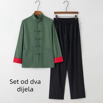 Ženski Hanfu top u kineskom stilu – retro Tang stil s stojećim ovratnikom i čvorastim gumbima, dugi rukavi, zen odijelo za čaj