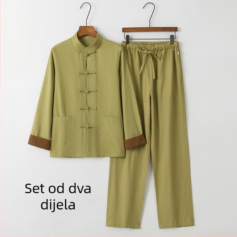 Ženski Hanfu top u kineskom stilu – retro Tang stil s stojećim ovratnikom i čvorastim gumbima, dugi rukavi, zen odijelo za čaj