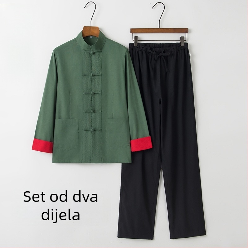 Ženski Hanfu top u kineskom stilu – retro Tang stil s stojećim ovratnikom i čvorastim gumbima, dugi rukavi, zen odijelo za čaj