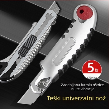 Teški višenamjenski nož, cijela čelična konstrukcija, debeli nož za tapete, industrijske klase crna oštrica, držač oštrice od nehrđajućeg čelika, rezac papira