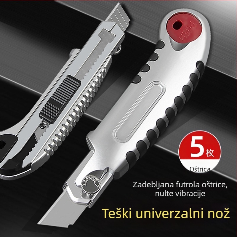 Teški višenamjenski nož, cijela čelična konstrukcija, debeli nož za tapete, industrijske klase crna oštrica, držač oštrice od nehrđajućeg čelika, rezac papira