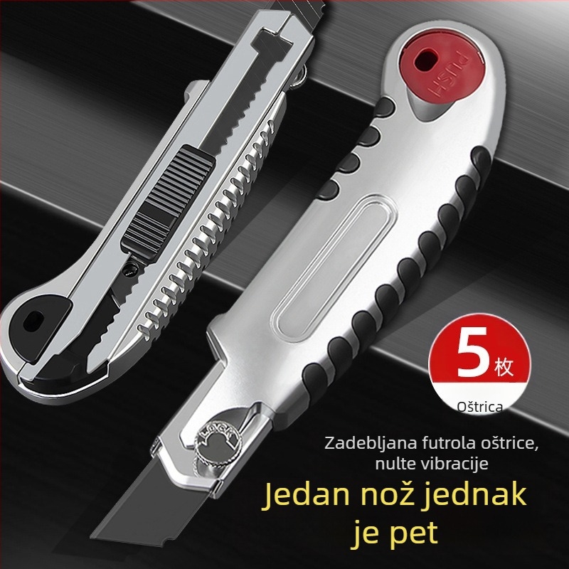 Teški višenamjenski nož, cijela čelična konstrukcija, debeli nož za tapete, industrijske klase crna oštrica, držač oštrice od nehrđajućeg čelika, rezac papira