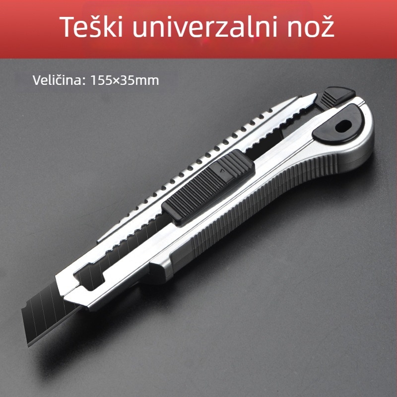 Teški višenamjenski nož, cijela čelična konstrukcija, debeli nož za tapete, industrijske klase crna oštrica, držač oštrice od nehrđajućeg čelika, rezac papira