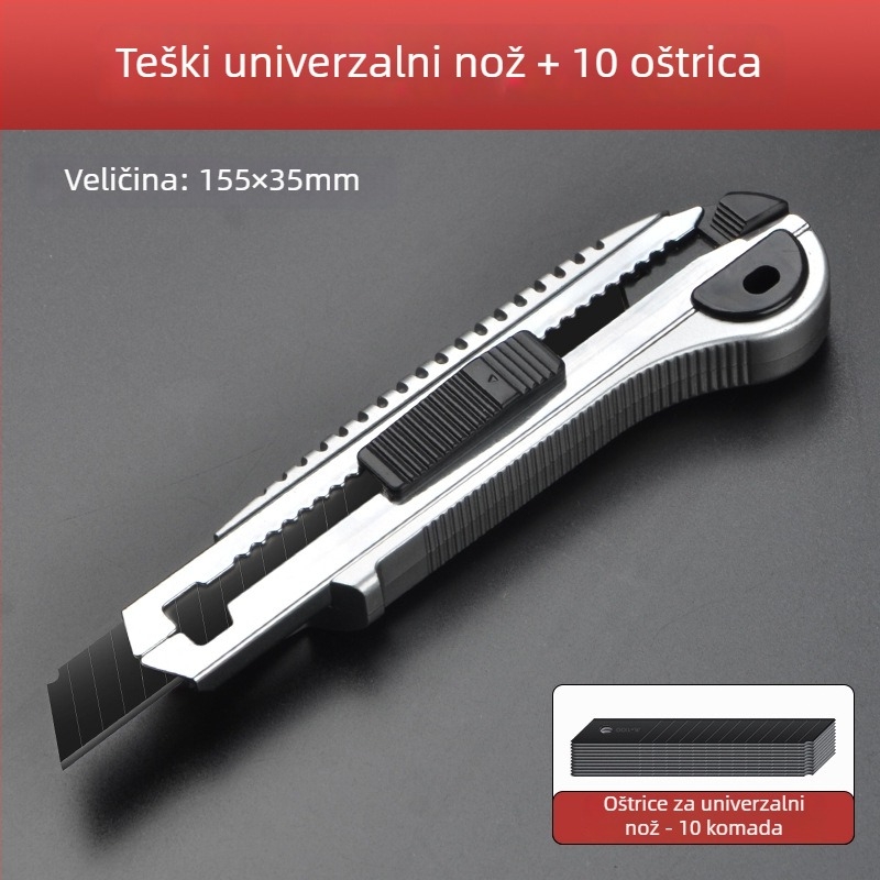 Teški višenamjenski nož, cijela čelična konstrukcija, debeli nož za tapete, industrijske klase crna oštrica, držač oštrice od nehrđajućeg čelika, rezac papira