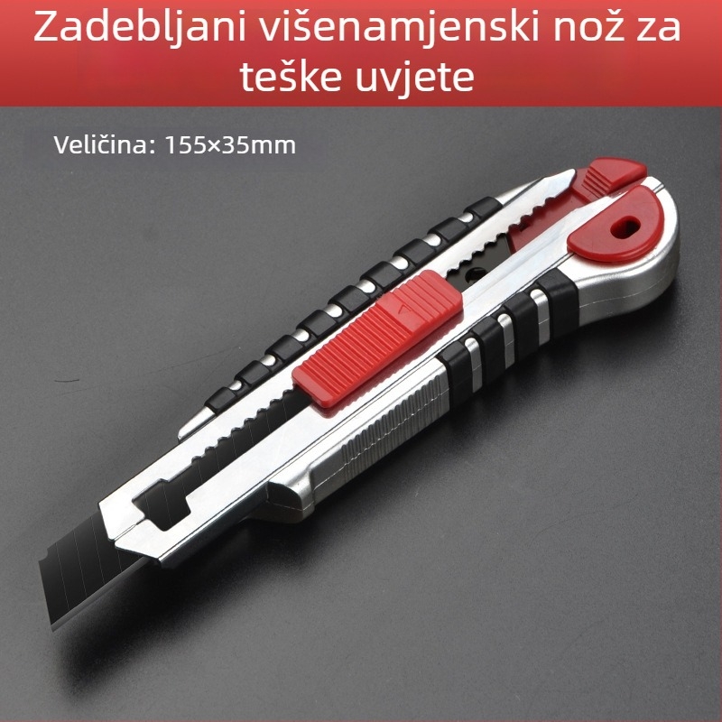 Teški višenamjenski nož, cijela čelična konstrukcija, debeli nož za tapete, industrijske klase crna oštrica, držač oštrice od nehrđajućeg čelika, rezac papira