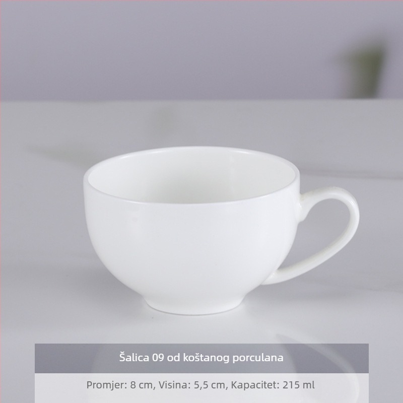 Set šalice i podloška za kavu od bone china, bijela, za ured i kućnu upotrebu