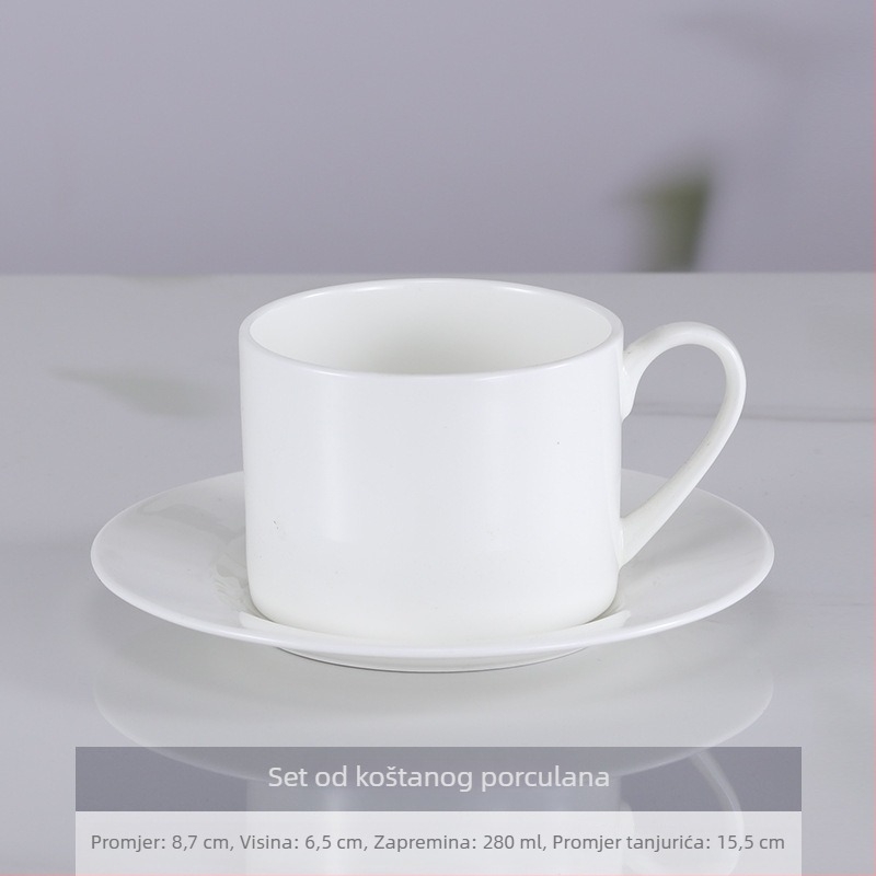 Set šalice i podloška za kavu od bone china, bijela, za ured i kućnu upotrebu