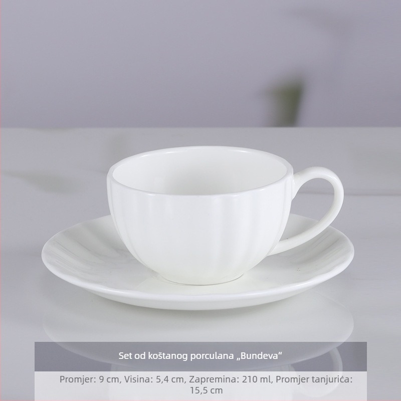 Set šalice i podloška za kavu od bone china, bijela, za ured i kućnu upotrebu