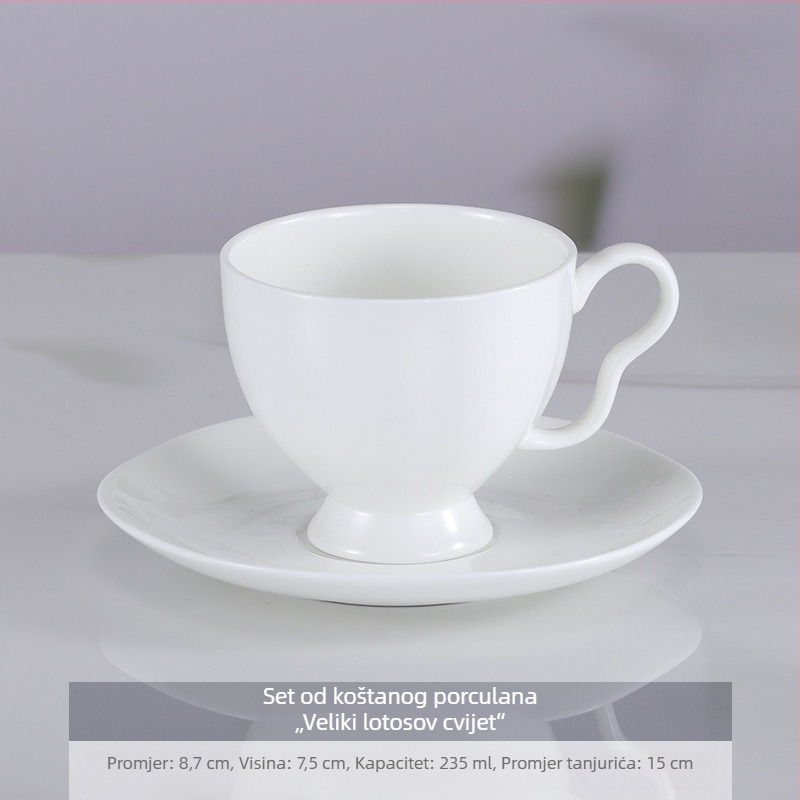 Set šalice i podloška za kavu od bone china, bijela, za ured i kućnu upotrebu