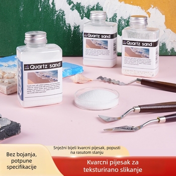 Bijeli kvarcni pijesak za akrilne teksture — pigment s mineralnim česticama, fini pijesak, u bočici od 200 g, ručno izrađeni materijal