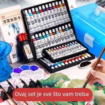 Set kineske slikarske za početnike: 12 boja pigmenta s kistom za djecu, 24 boje tintom za slikanje