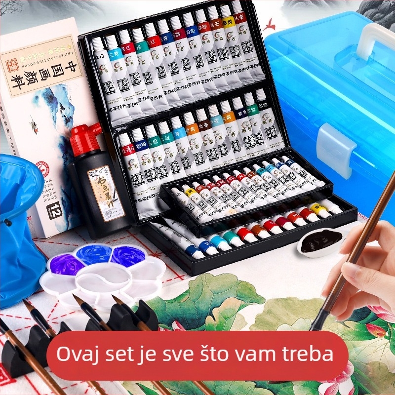 Set kineske slikarske za početnike: 12 boja pigmenta s kistom za djecu, 24 boje tintom za slikanje