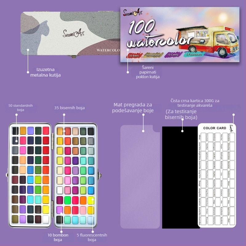 Seamiart Set akvarelnih boja – 50/72/90/100/128 boja