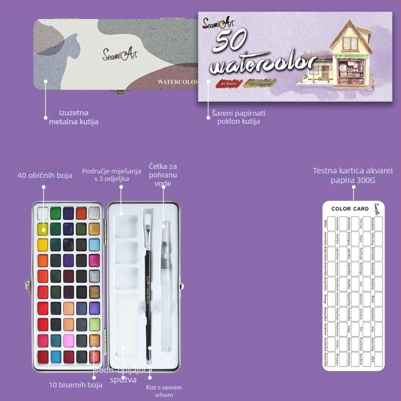 Seamiart Set akvarelnih boja – 50/72/90/100/128 boja