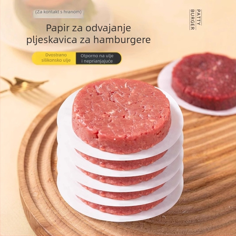 Papir za pečenje za goveđe pljeskavice, prehrambene kvalitete, premazan silikonskim uljem, neklepljiv, zamrzavanje, papir za kuhanje na pari hamburgera