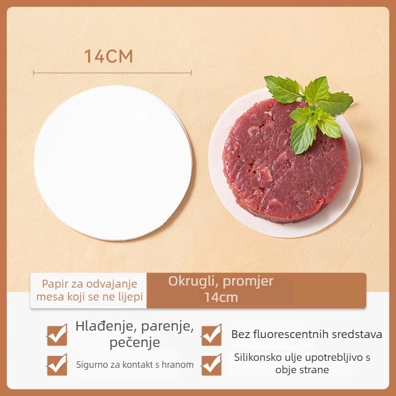 Papir za pečenje za goveđe pljeskavice, prehrambene kvalitete, premazan silikonskim uljem, neklepljiv, zamrzavanje, papir za kuhanje na pari hamburgera