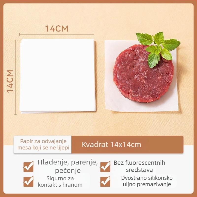 Papir za pečenje za goveđe pljeskavice, prehrambene kvalitete, premazan silikonskim uljem, neklepljiv, zamrzavanje, papir za kuhanje na pari hamburgera
