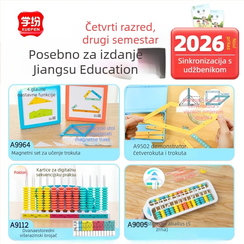 Set nastavnih pomagala za četvrti razred, drugo polugodište, izdanje People's Education Press, alatke za učenje, abakus i brojanje, usklađeno s udžbenicima matematike, 2026. izdanje, plastična nastavna pomagala