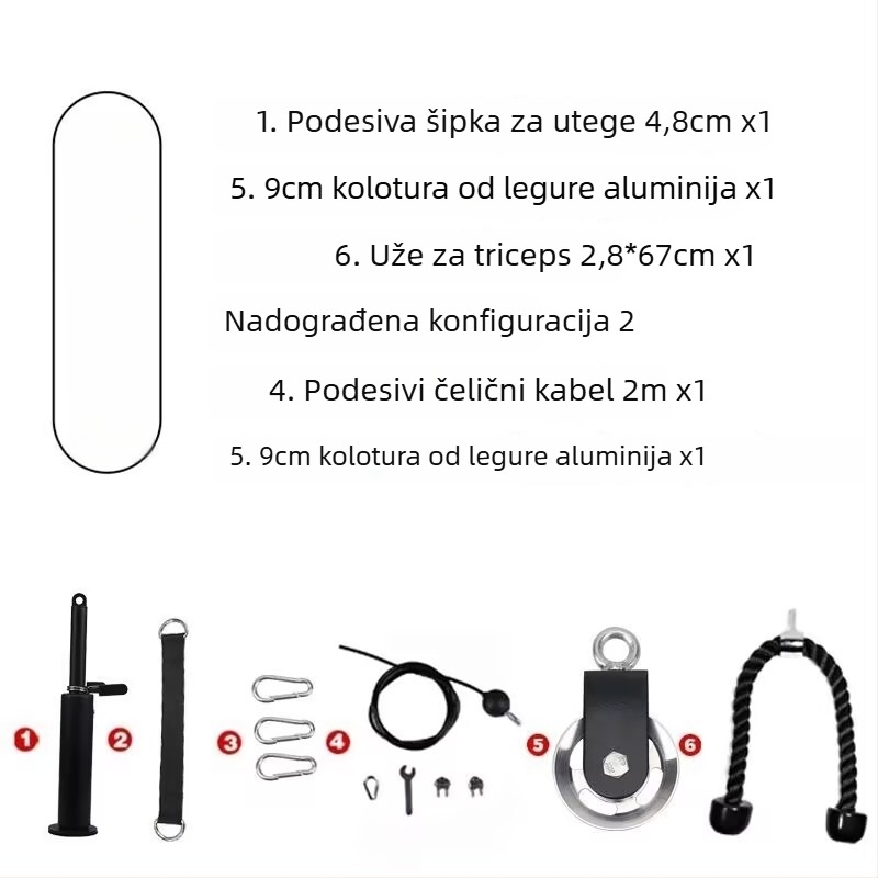 DIY paket za prilagodbu kućne opreme za fitness: visoki vučni sustav i vježbe s kablom za let s čeličnim užetom