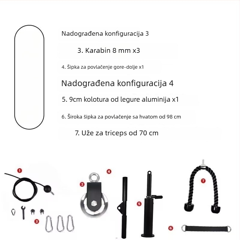 DIY paket za prilagodbu kućne opreme za fitness: visoki vučni sustav i vježbe s kablom za let s čeličnim užetom