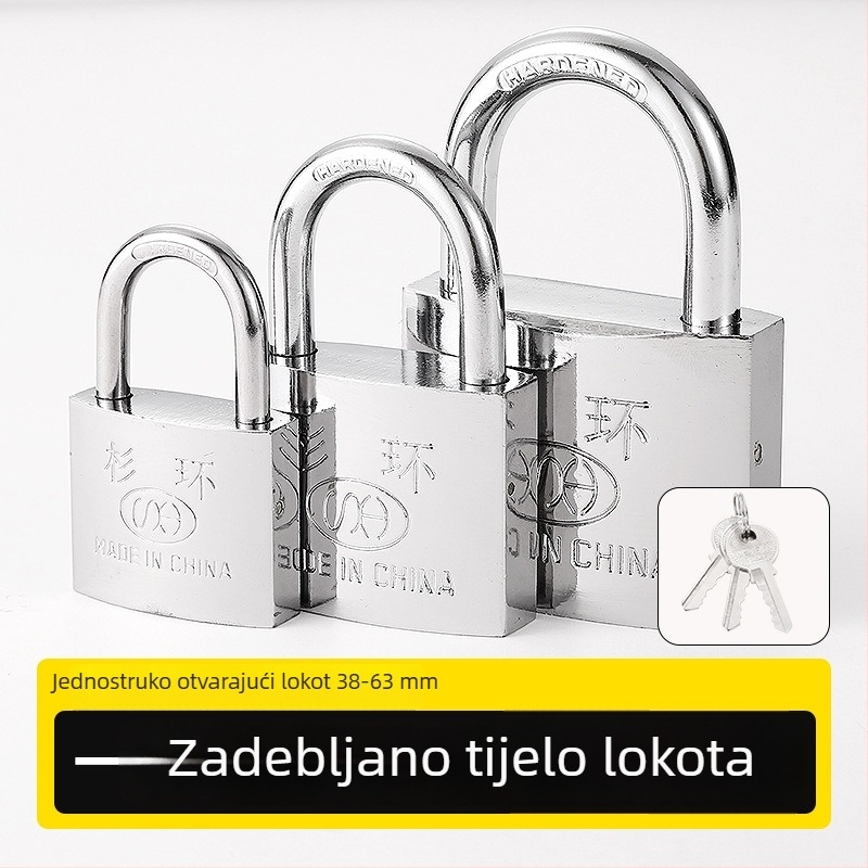 Kromirani lokot – otporan na hrđu i kišu, protiv krađe, za kućna vrata i vanjsku upotrebu, tip G, tijelo od željeza, Fir Ring marka
