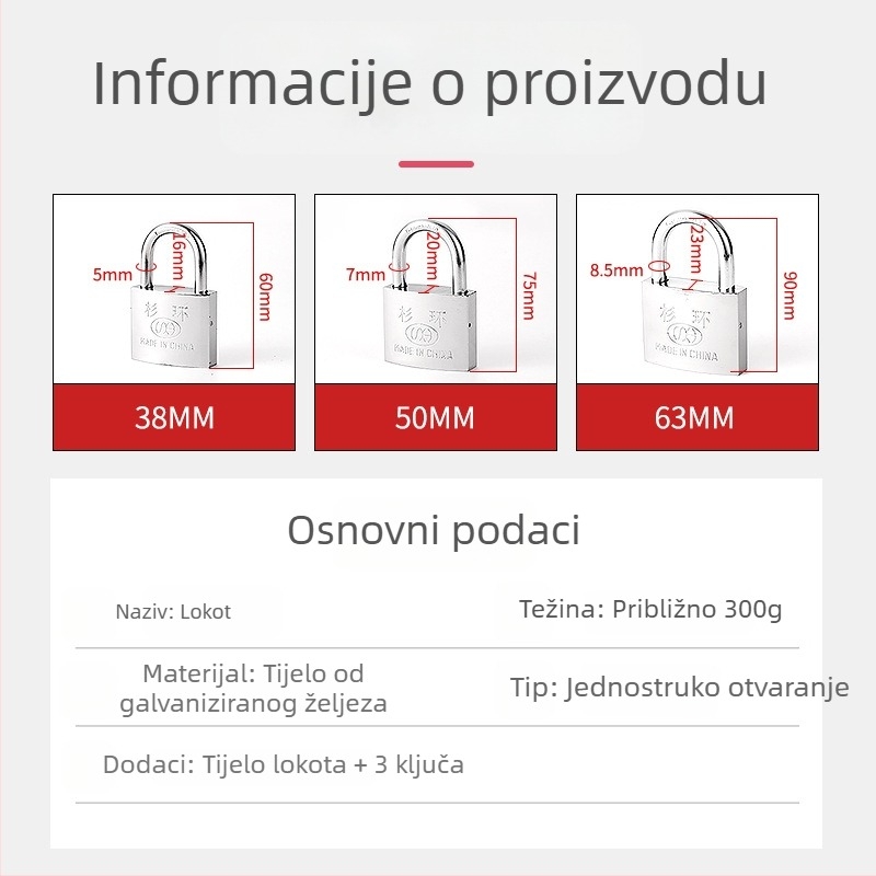 Kromirani lokot – otporan na hrđu i kišu, protiv krađe, za kućna vrata i vanjsku upotrebu, tip G, tijelo od željeza, Fir Ring marka
