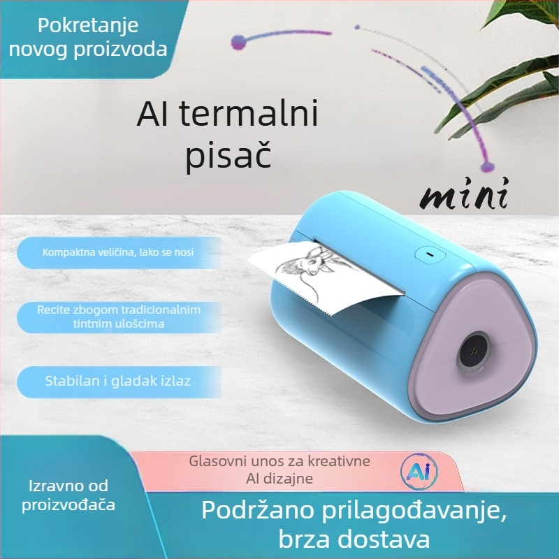 AI pisač s WiFi-jem, slike generirane glasom AI, bez tinte, termični pisač