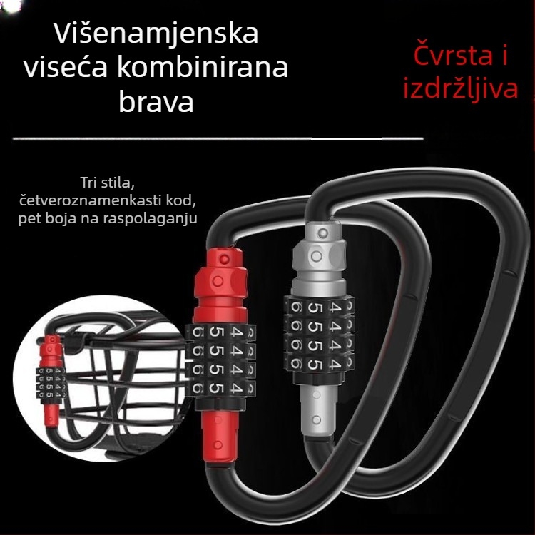 Katanac s lozinkom, U-oblik karabiner i D-oblik kuka, vodootporan vanjski sigurnosni zatvarač za kacigu i košaru električnog bicikla