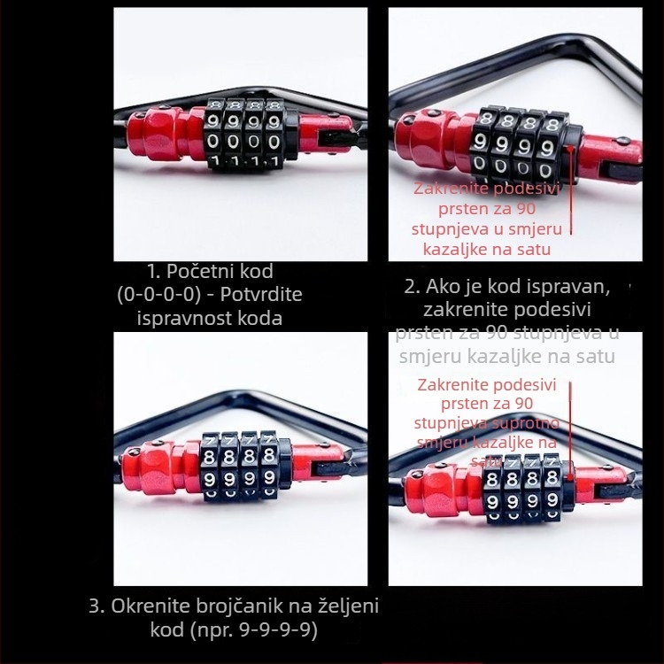 Katanac s lozinkom, U-oblik karabiner i D-oblik kuka, vodootporan vanjski sigurnosni zatvarač za kacigu i košaru električnog bicikla