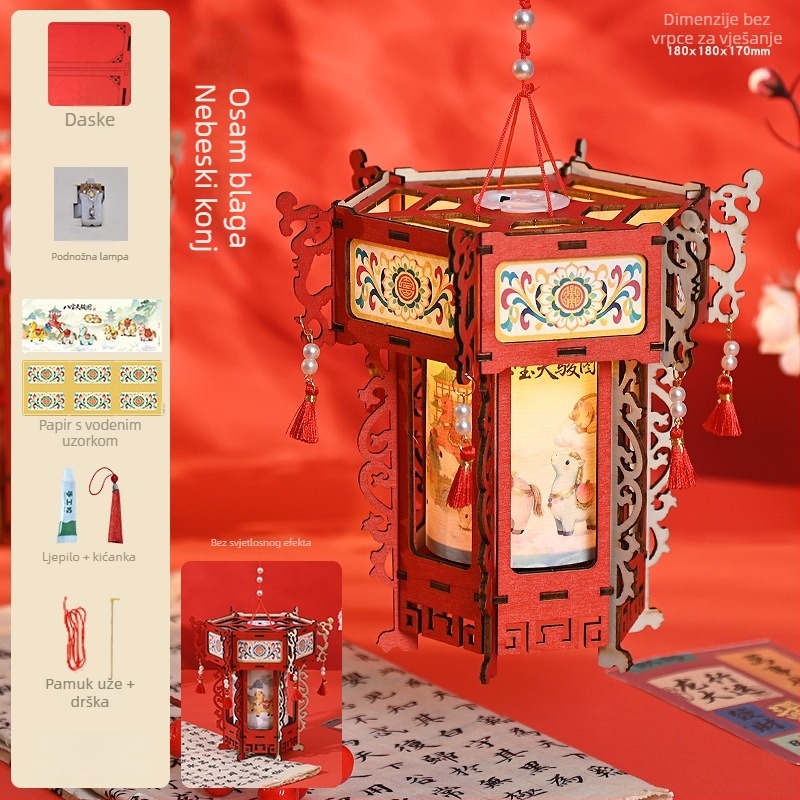 Šesterokutna palatska lanterna – set materijala za DIY, kineski stil, ručna izrada, rotirajuća ručna lanterna