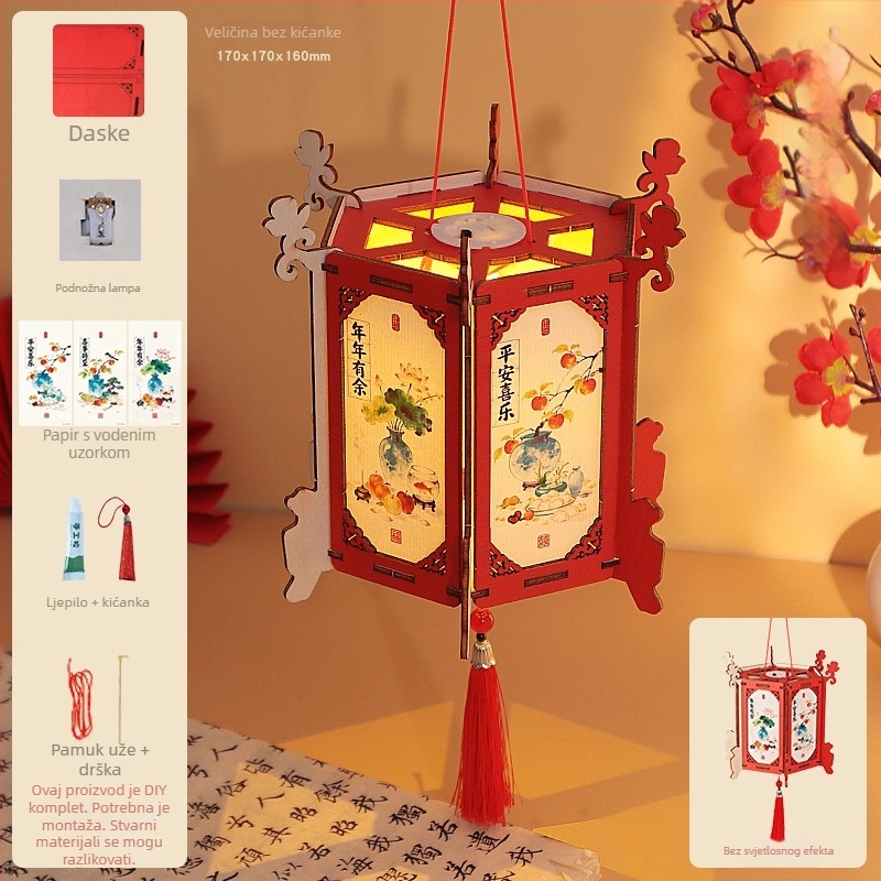 Šesterokutna palatska lanterna – set materijala za DIY, kineski stil, ručna izrada, rotirajuća ručna lanterna