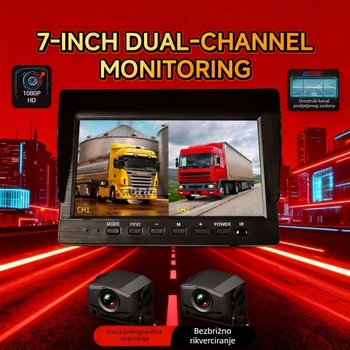 Kamionska dash kamera s integriranom stražnjom kamerom, četverokanalan nadzor, 1080p noćno snimanje, 12V/24V, 10-inčni zaslon