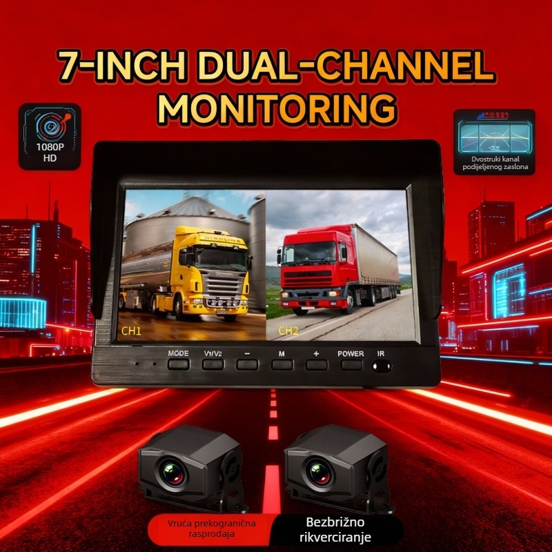 Kamionska dash kamera s integriranom stražnjom kamerom, četverokanalan nadzor, 1080p noćno snimanje, 12V/24V, 10-inčni zaslon