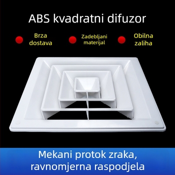 ABS difuzor za središnji klimatizacijski sustav, debeli stražnji oblik izlaza zraka, četverostrani stropni izlaz zraka s lamelama, protiv kondenzacije