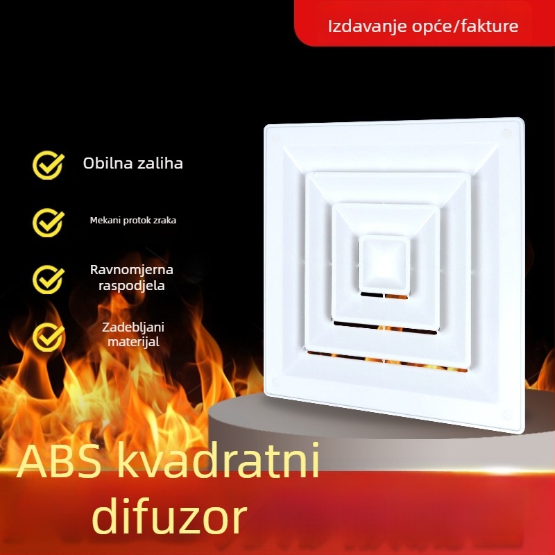 ABS difuzor za središnji klimatizacijski sustav, debeli stražnji oblik izlaza zraka, četverostrani stropni izlaz zraka s lamelama, protiv kondenzacije
