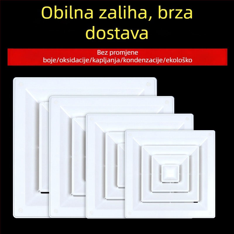 ABS difuzor za središnji klimatizacijski sustav, debeli stražnji oblik izlaza zraka, četverostrani stropni izlaz zraka s lamelama, protiv kondenzacije