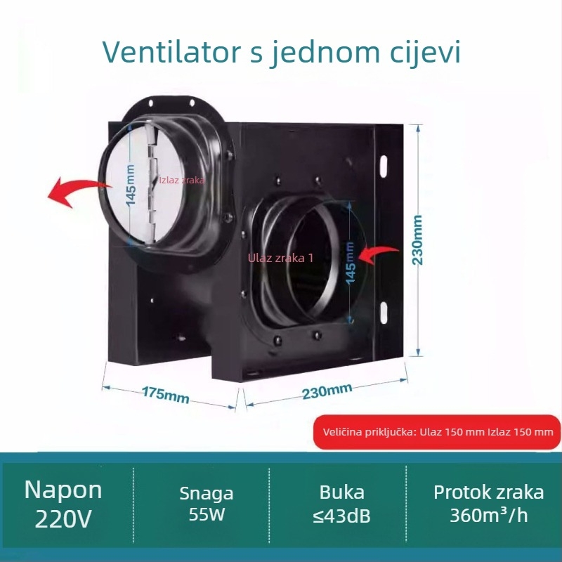 Ispušni ventilator 1 na 2, hotelski, tih, dijeljeni kanalni ventilator za kupaonicu
