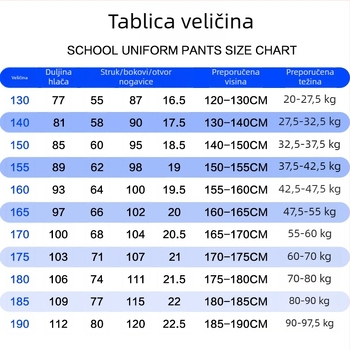 Školske hlače s flis podstavom, tmavomodre, s jednom trakom, unisex, opuštenog ravnog kroja, za učenike od osnovne do srednje škole